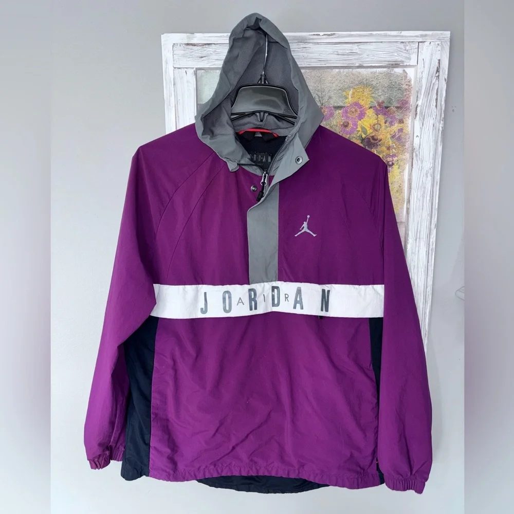 Air Jordan Wings Wind Anorak Jacket Deep Purple 1/2 Zip Sz M Vented Zip Pocket